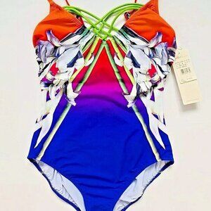 GOTTEX 8 (S) 10 (M) 12 (M-L) Ombre Iris Underwire V-Neck One Piece Swimsuit $178